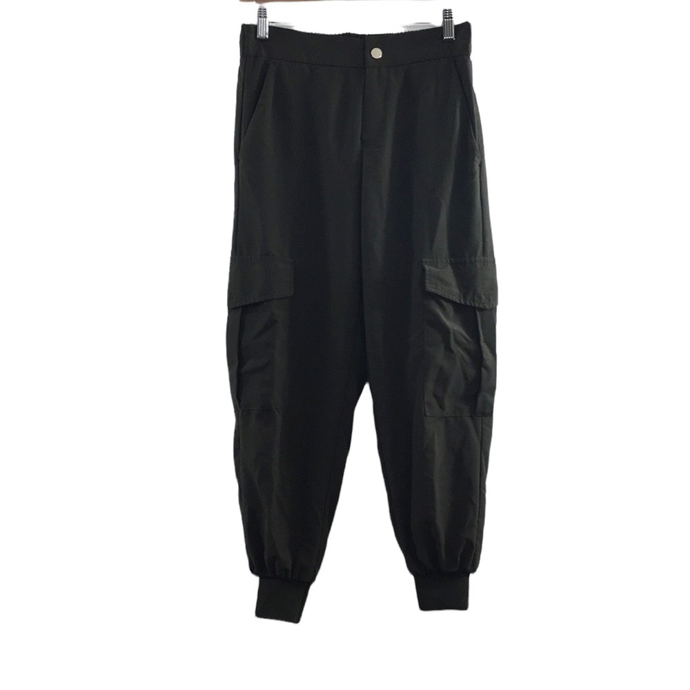 Zara Black Cargo Jogger Pants with Cuffed Ankles
